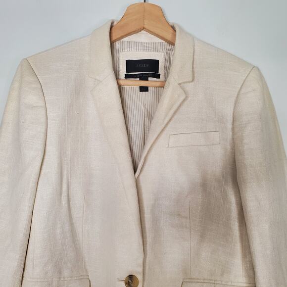 J. Crew Regent Blazer Jacket Metallic Linen Blend Career Ivory Cream Size 10 P - Picture 4 of 11